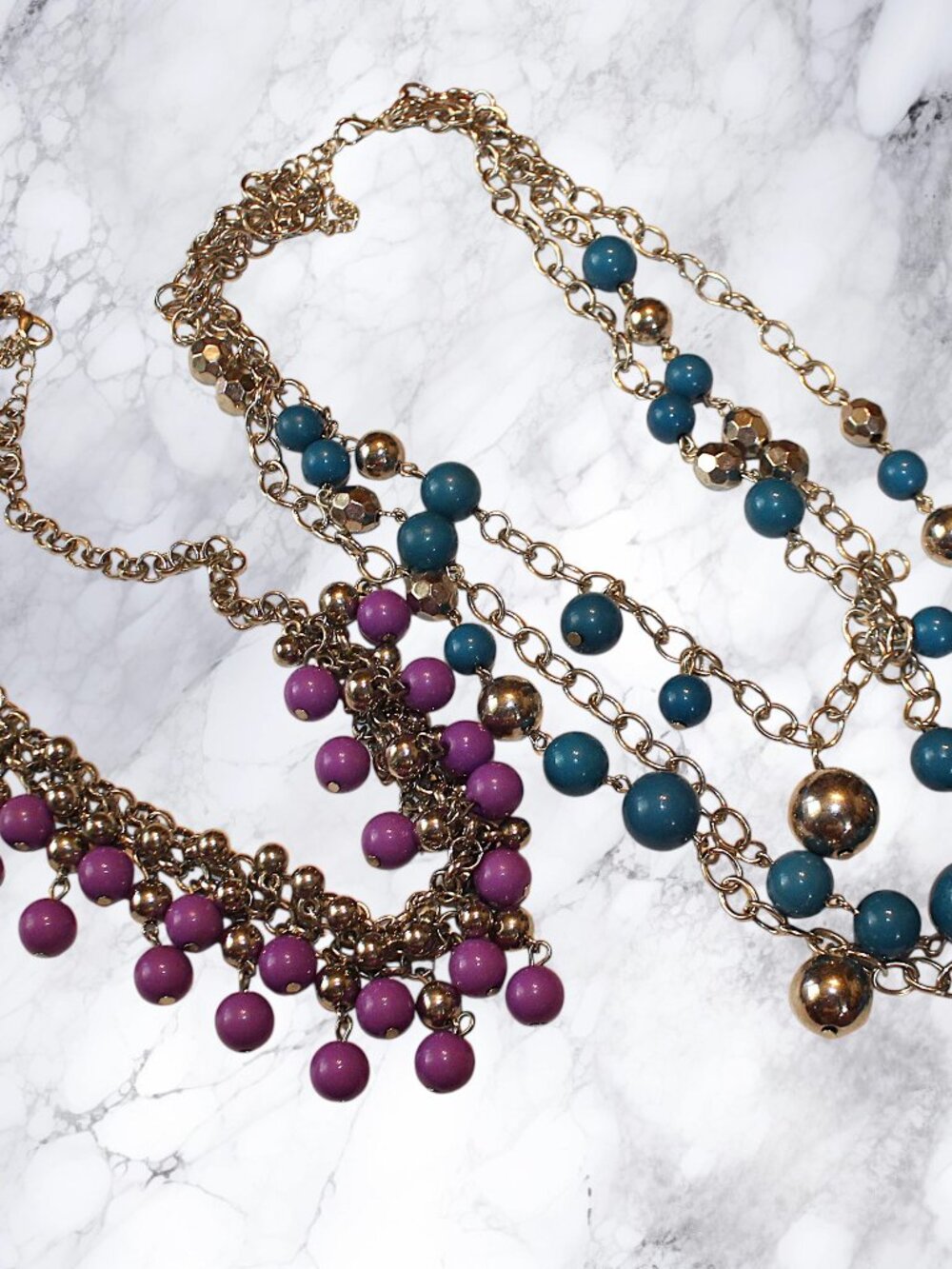 Paparazzi Boho Chunky Beaded Statement Necklace Lot - 2 Pcs Blue Purple